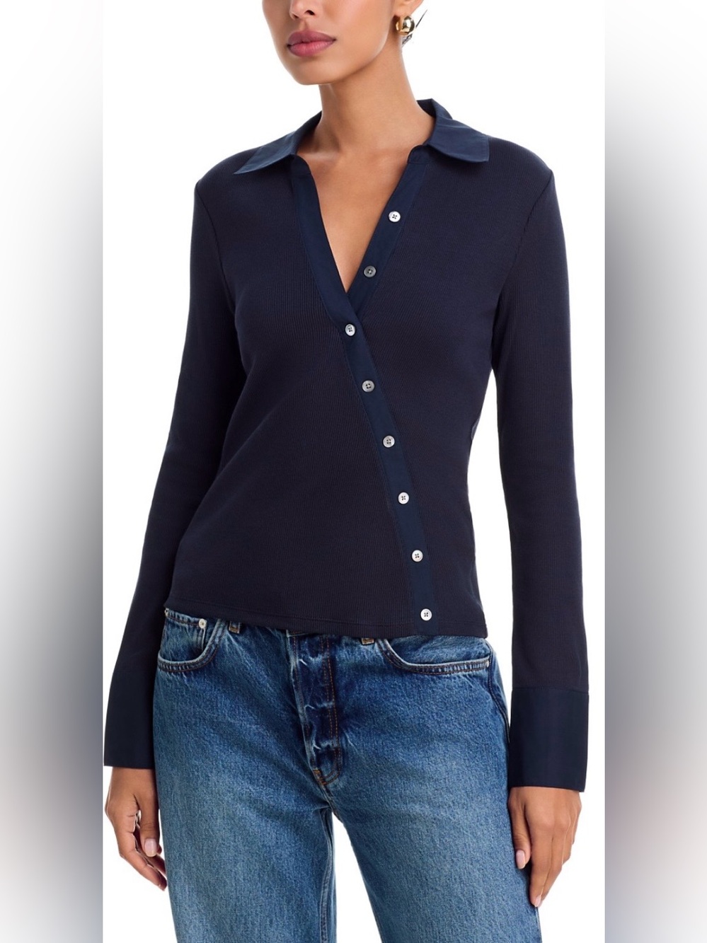 Veronica Beard Brenner Cotton Blend Asymmetric Button Tee
